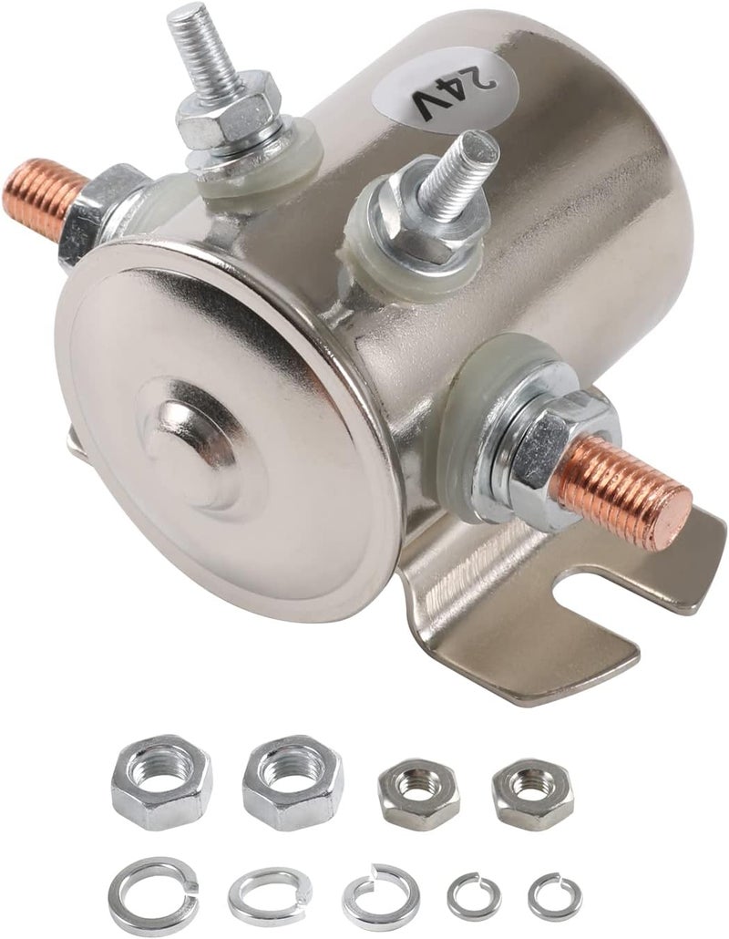LDMINDA 4 Terminal 24 Volt Continuous Duty Solenoid Relay Need Break 24063 Solenoid for Golf Carts,Winch, Marine Heavy Duty SPST 24VDC 24V Relay Nickel-Plating - Image 1